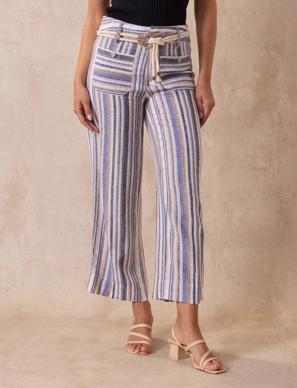 Pantalon Lino Cinto MULTI/BEIGE