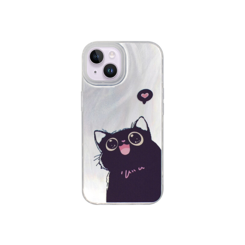 Protector para iPhone 13/14 plateado diseño gato animado Protector Para Iphone 13/14 Plateado Diseño Gato Animado