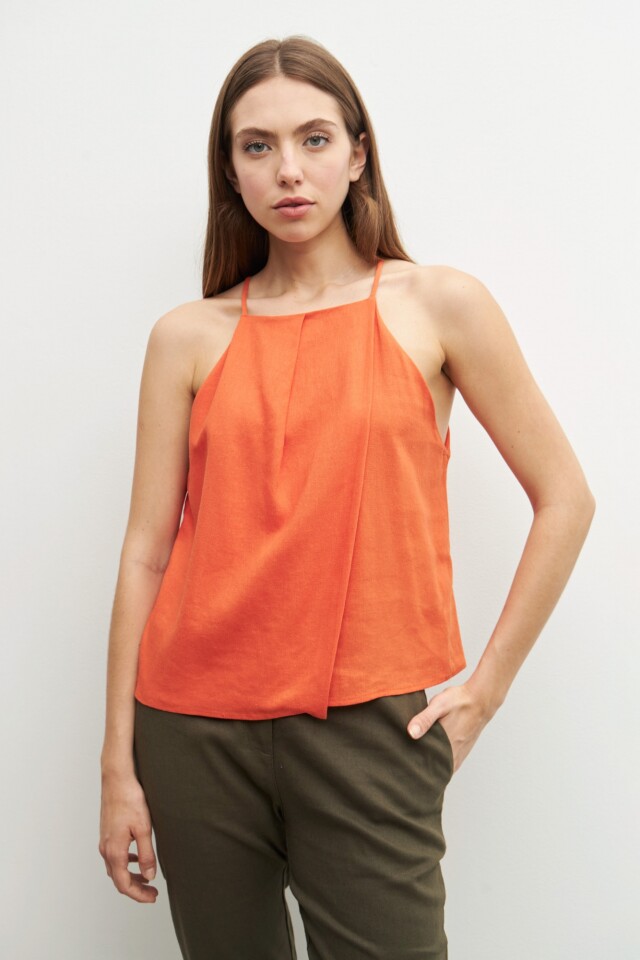 Top halter de lino naranja