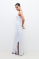Maxi vestido a rayas con brillos celeste
