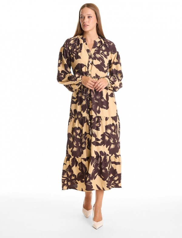 Vestido Maxi Cinto Flores BEIGE/MULTI