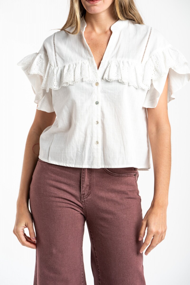 Blusa Volados Algodón Nacar