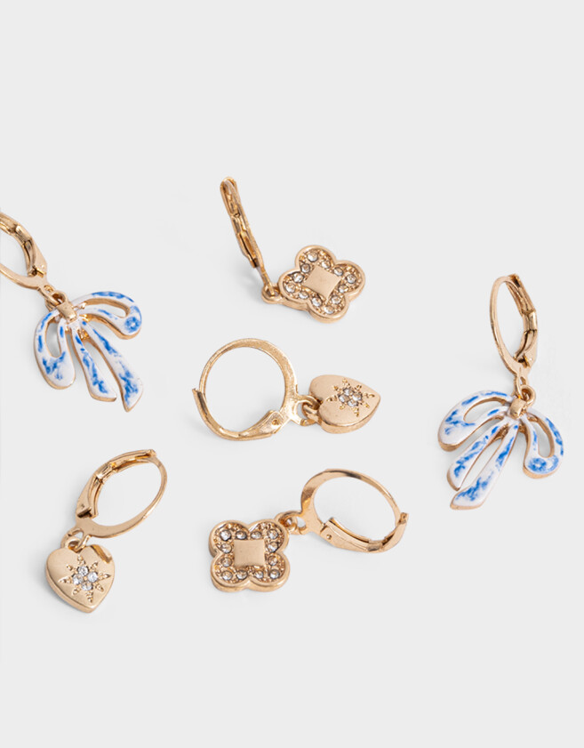 Aros Argollas Set Azul Set De Argollas Con Dijes - Dorado