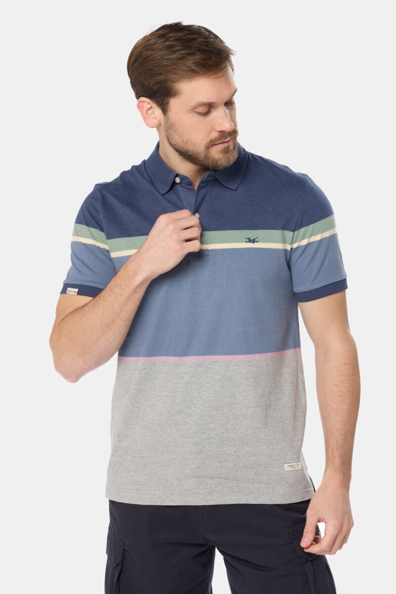 REMERA POLO RAYADA - Azul 
