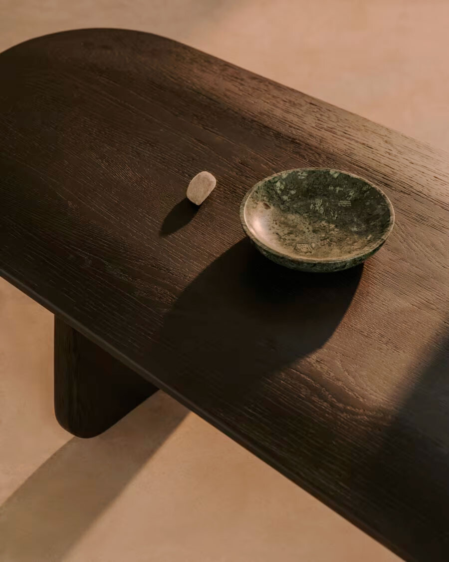 Mesa de centro Pirita de madera maciza de roble con acabado negro, 146 x 56,5 cm FSC 100%