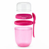 Tupper para Yogur y Snack con Doble Compartimento y Cuchara Rosa