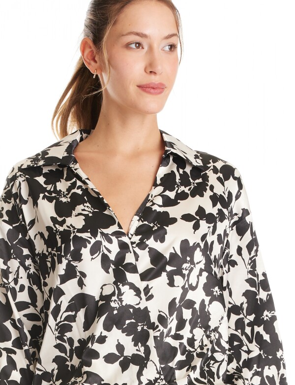 Blusa Saten Flores BLANCO/NEGRO