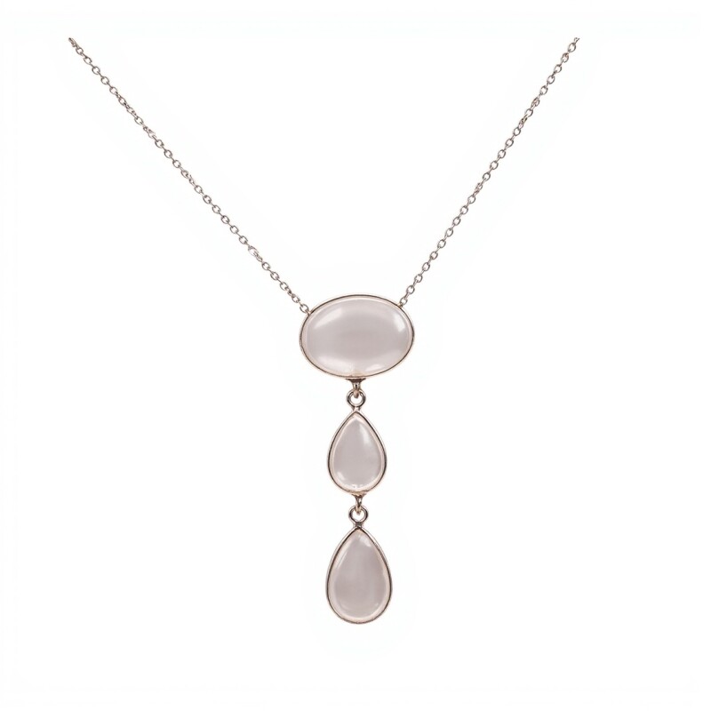 Conjunto Triple-Plata rodinada 925-Piedra Cuarzo rosa-CJ2040 conpiedra