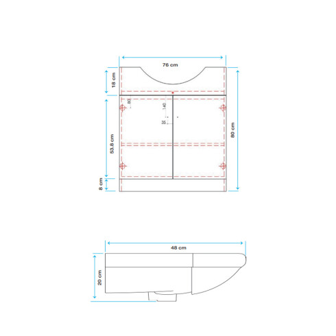 MUEBLE SIENNA C/ BACHA Y 2 PERUTAS LABRADAS - 81x48x80CM BLANCO