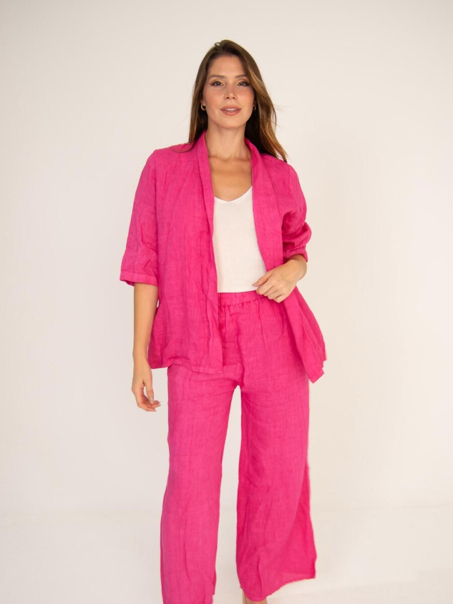 Conjunto kimono+ palazo 100% lino Rosado