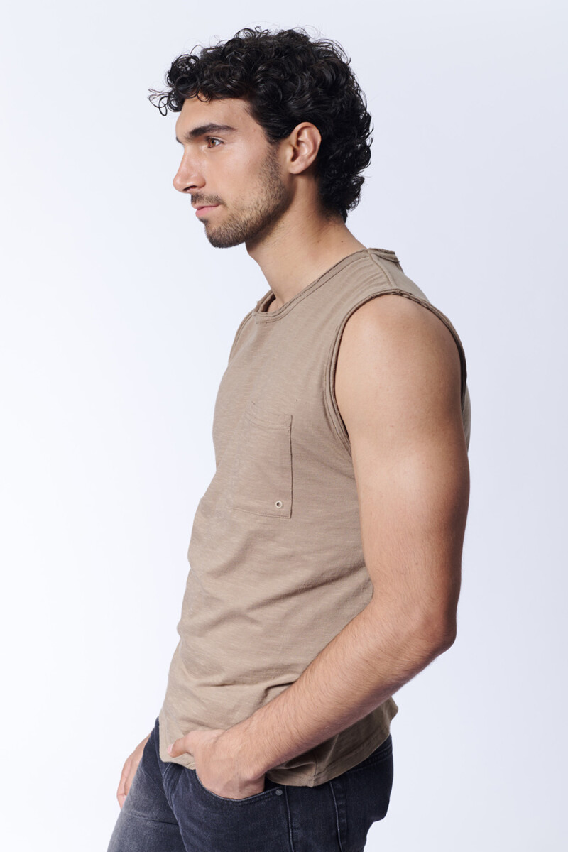Musculosa slub bolsillo Visón
