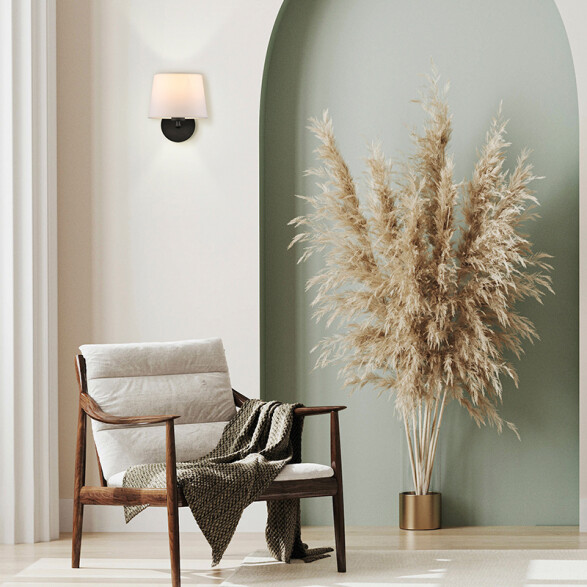 Lámpara pared negro c/ pantalla tela E27 Ø20X23cm BA0120