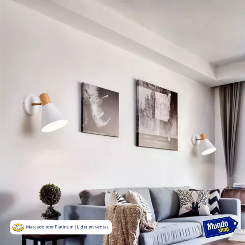 Aplique Estilo Nórdico Metal Blanco Con Detalle Madera Blanco