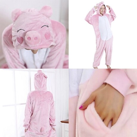 Pijama Infantil Entero de Plush Abrigado Diseño Cerdito Rosa