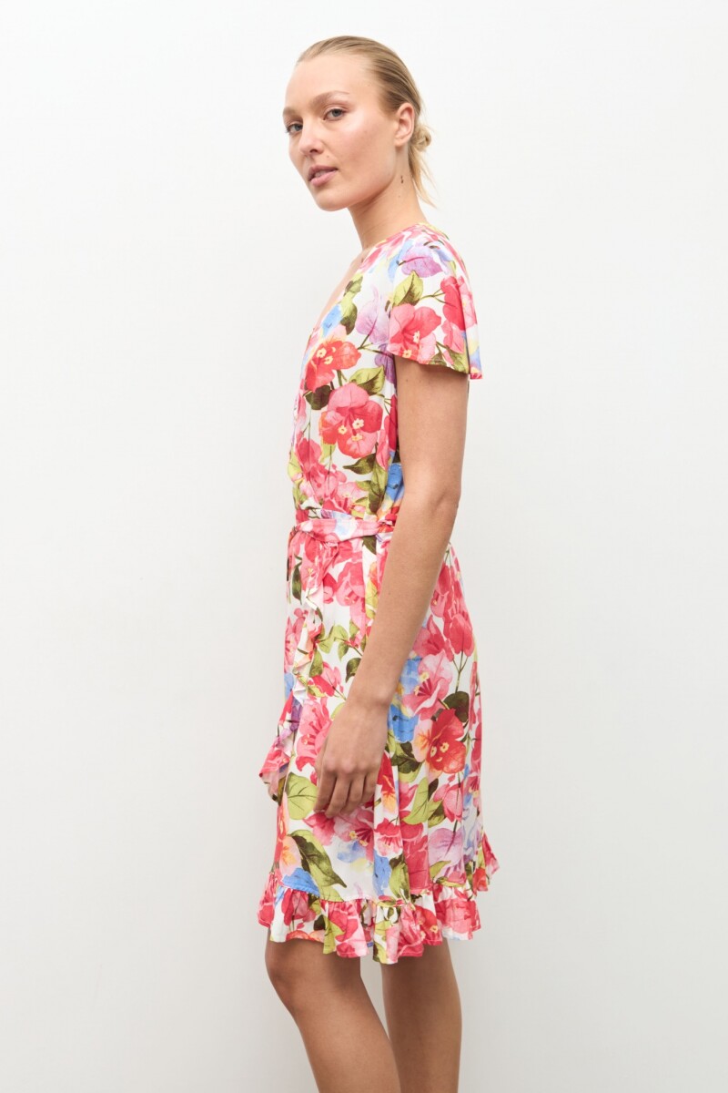 Vestido cruzado estampa Santa Rita rosado