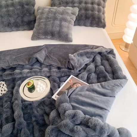 Frazada Manta 2 Plazas Afelpada Pelos Forro Polar Cama Sofá Gris Oscuro