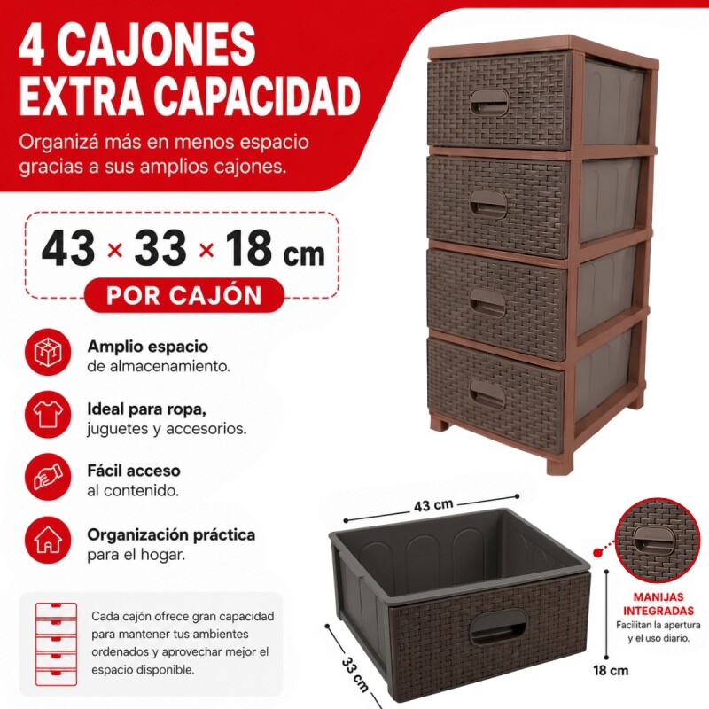 Gavetero cajonera simil ratán MARRON OSCURO