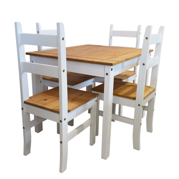 JUEGO DE COMEDOR 1 MESA + 4 SILLAS COLOR BLANCO/NATURAL MODELO LUCIA Juego De Comedor 1 Mesa + 4 Sillas Color Blanco/natural Modelo Lucia