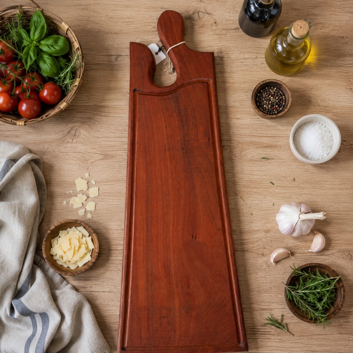 Tabla de Madera Artesanal de Eucalitpo Rojo Con Mango Mediana - Modelo 2 