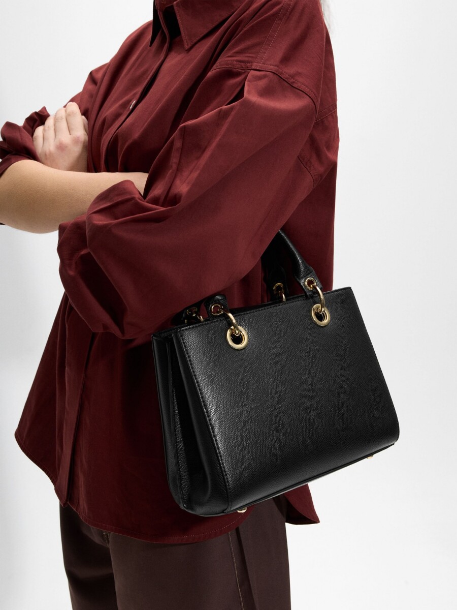 Bolso Tote Con Textura negro