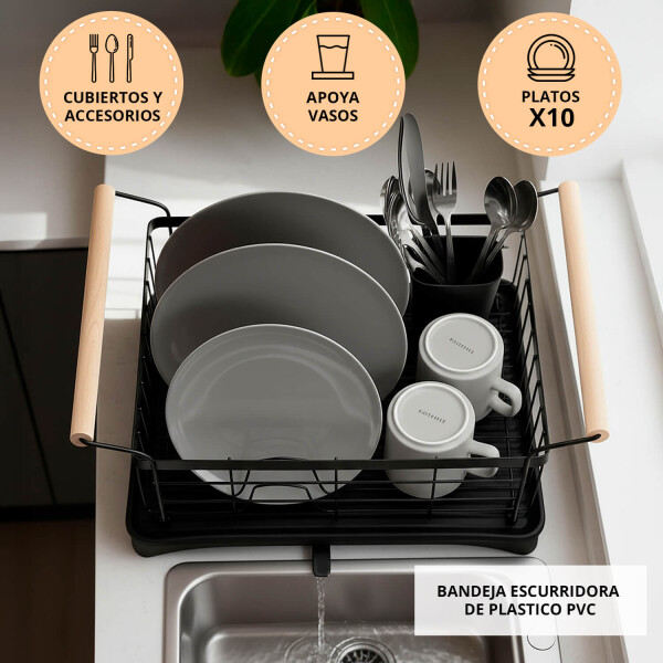 Escurridor Seca Platos Vajilla De Metal Asa De Madera Cocina Imback Color Negro Escurridor Seca Platos Vajilla De Metal Asa De Madera Cocina Imback Color Negro