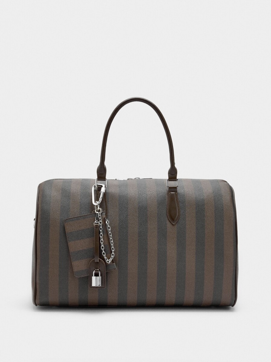 Bolso De Fin De Semana A Rayas - marron 