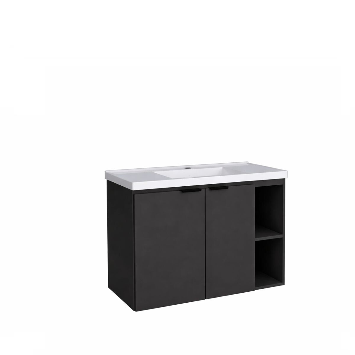 Mueble De Baño Suspendido Aster Negro 80cm Con Bacha De Resina 