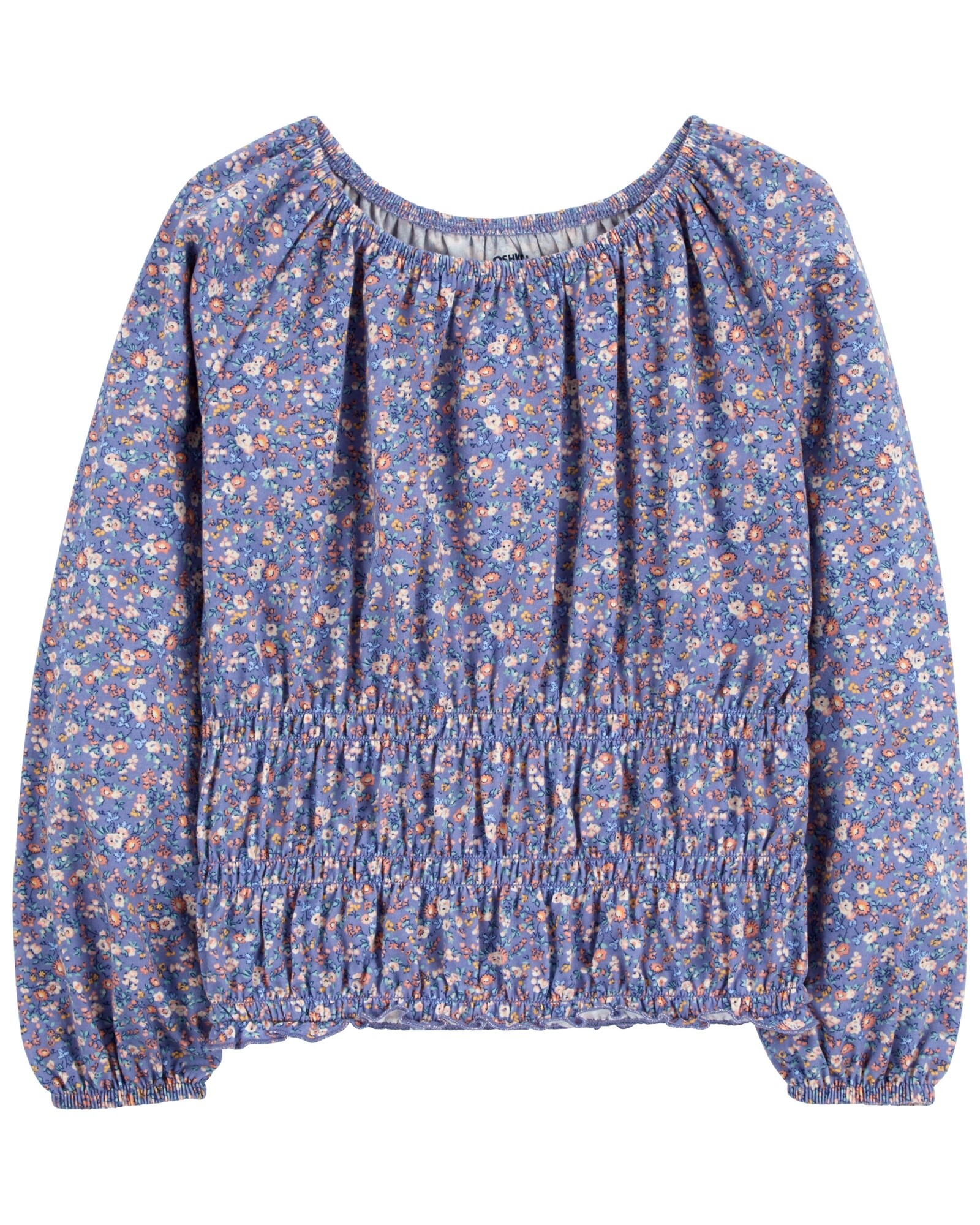 Blusa de algodón, con fruncido en la cintura, diseño floral Sin color
