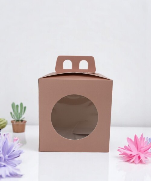 Caja 13x13x12 con visor + asa. ROSADO