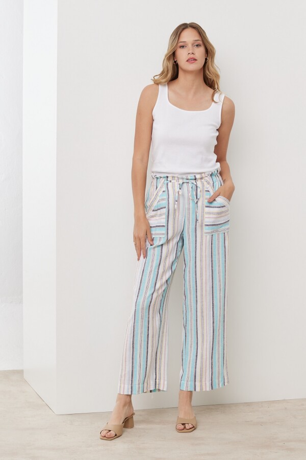 Pantalon Lino Lineas MULTI/VERDE