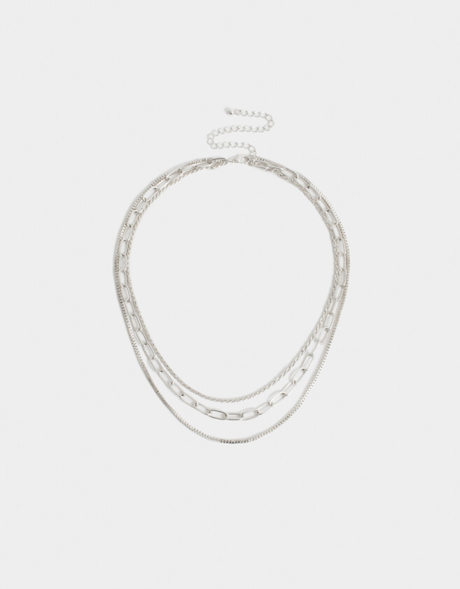Collares Cortos Collar Corto Multicadena Plateado - Plateado