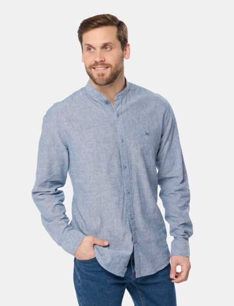 CAMISA DE LINO CUELLO MAO Azul