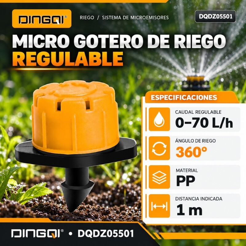 DINGQI MICRO GOTERO DE RIEGO REGULABLE 360° CAUDAL 0/70 L/H Dingqi Micro Gotero De Riego Regulable 360° Caudal 0/70 L/h