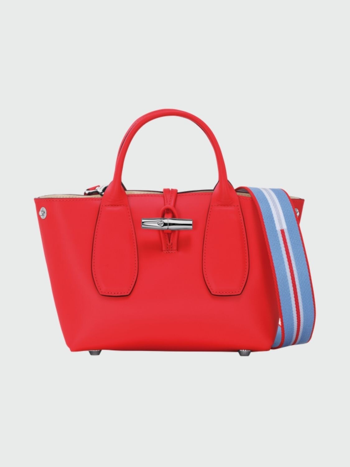 Longchamp -Cartera de cuero con gran capacidad, Roseau Rojo