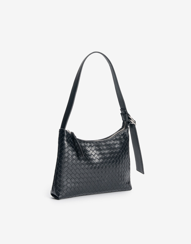 City Cartera Formato City Trenzada Con Asa De Hombro - Negro