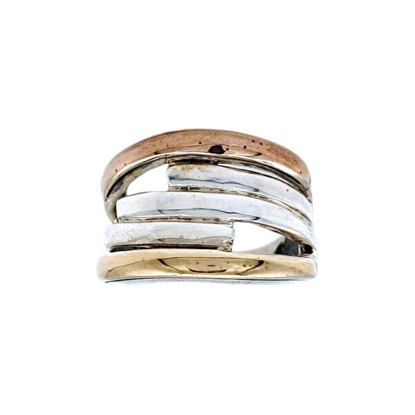 Anillo Tiras-Plata y Oro-Sin Piedra-AN5077 sinpiedra