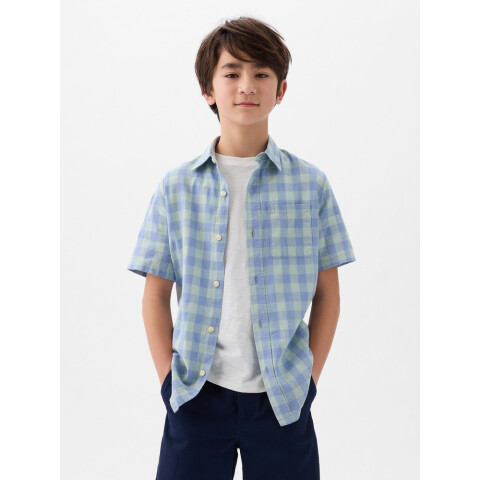 SS LINEN BLUE GREEN PLAID