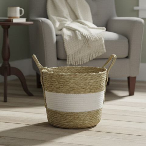 Canasto Mimbre a Rayas Home Class 30 x 24 x 26 cm U