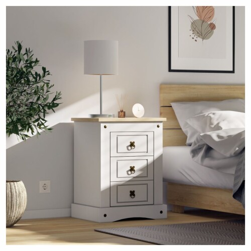 Mesa de luz 3 cajones - Linea mexicana Blanco