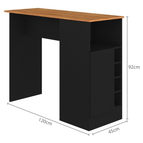 Mueble Barra de Cocina Desayunadora Con Nichos Para Vinos Y Almacenado - Negro / Cinamomo Mueble Barra de Cocina Desayunadora Con Nichos Para Vinos Y Almacenado - Negro / Cinamomo