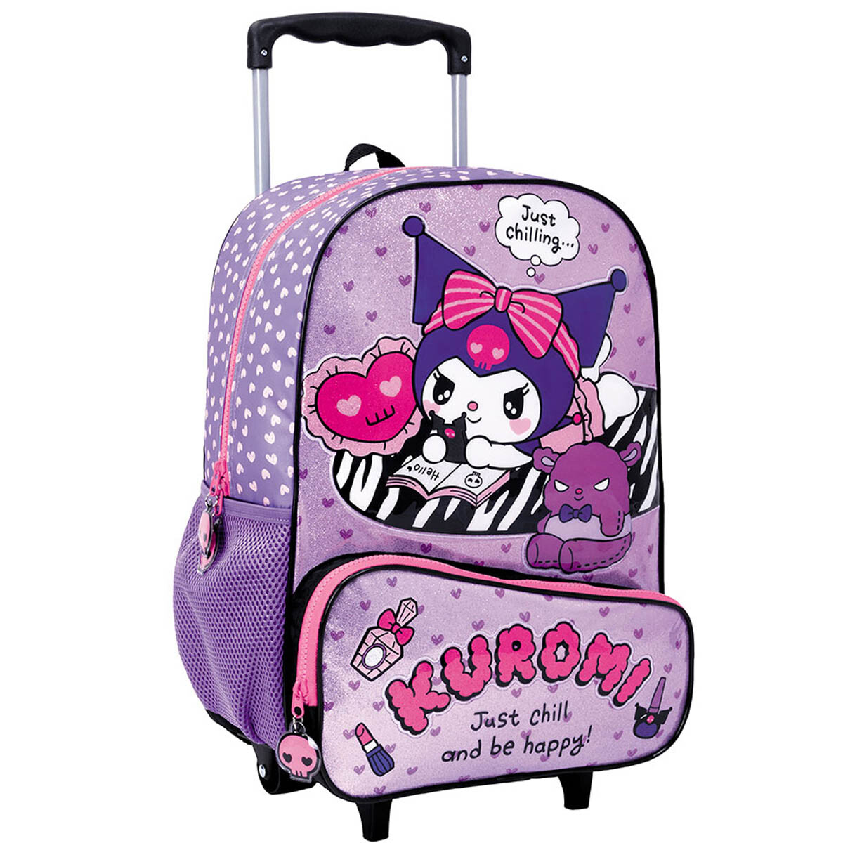 Mochila Infantil Kuromi C/carro 40cm Rueditas Escolar - Violeta 