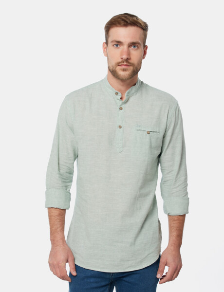 CAMISA LINO MEDIO BOTON CUELLO MAO Verde