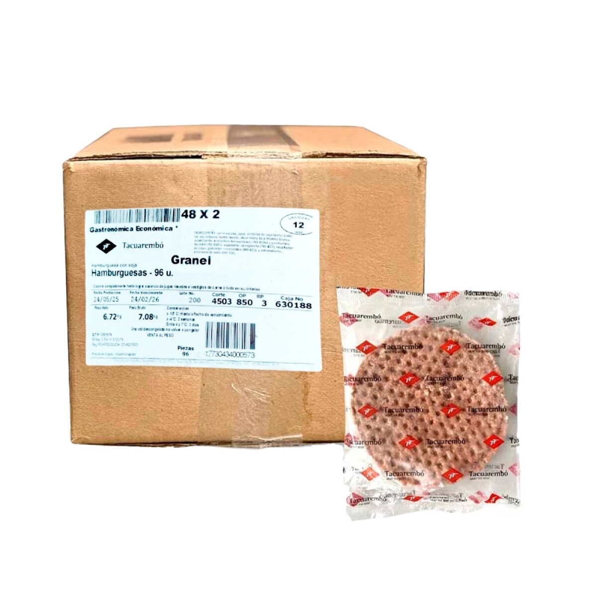 Hamburguesa Tacuarembo 70gr-caja 96 Unididades (contiene Soja) 