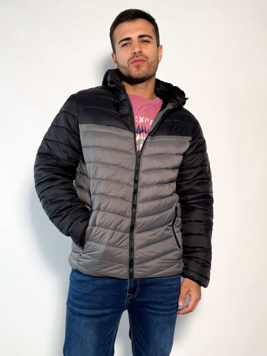 Campera de nylon combinada con capucha Kiaro - Gris 