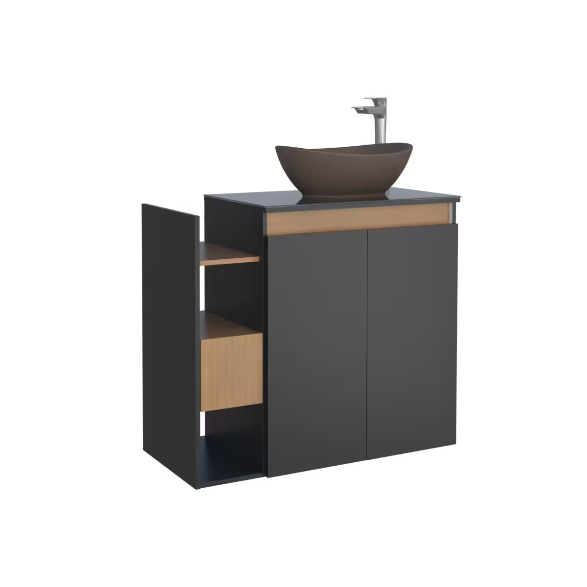 Mueble De Baño Suspendido Lotus Negro 80 Cm Con Tapa De Vidrio Sin Bacha 