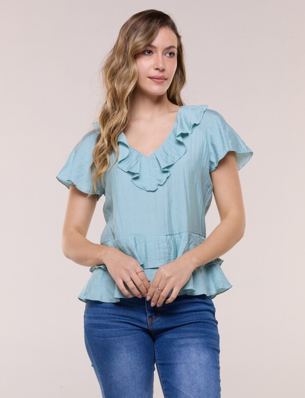 Blusa Satén Péplum VERDE AGUA