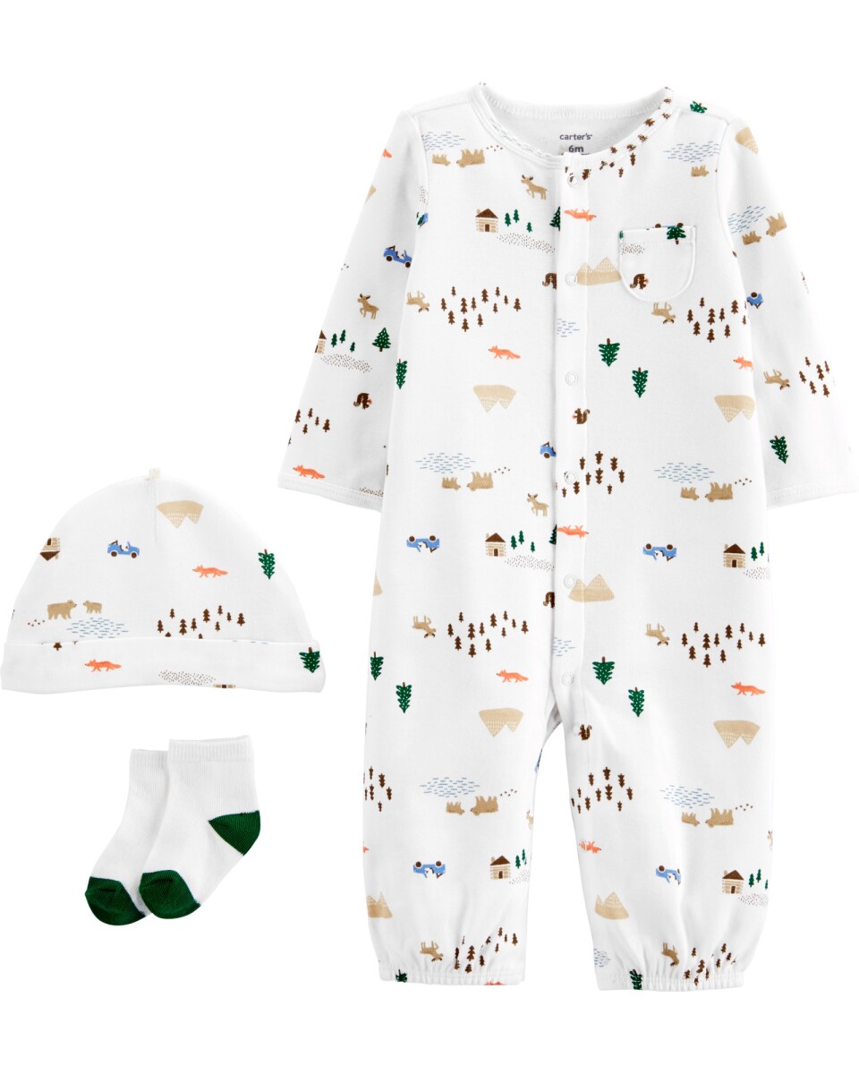 Set tres piezas pijama con gorro y medias de algodón 