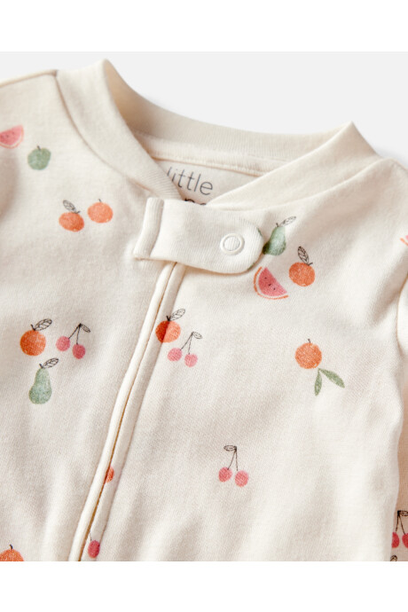 Pijama una pieza de algodón orgánico con pie, diseño frutal Sin color