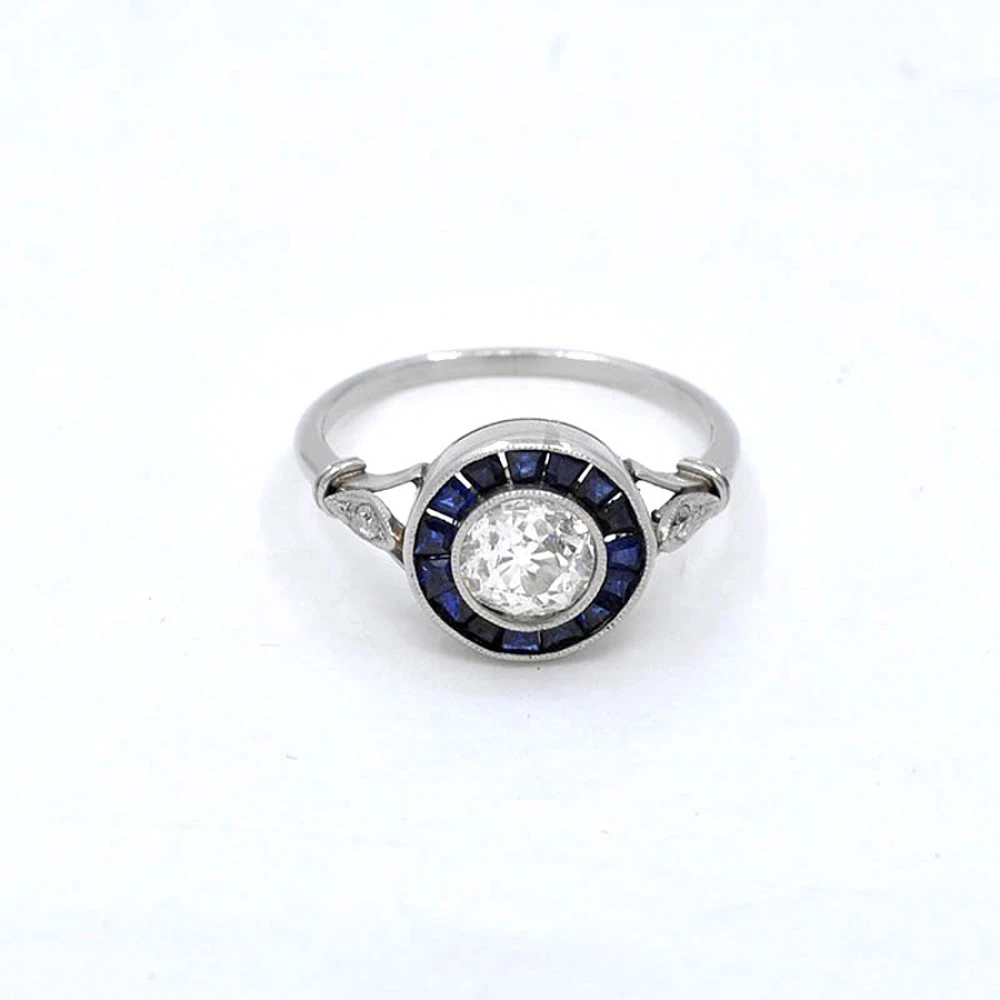 Anillo Platino, Brillantes Y Zafiros Sinteticos Anillo Platino, Brillantes Y Zafiros Sinteticos