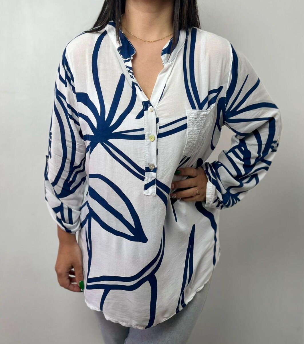 CAMISA KETZIA LINEAS AZULES - BLANCA 